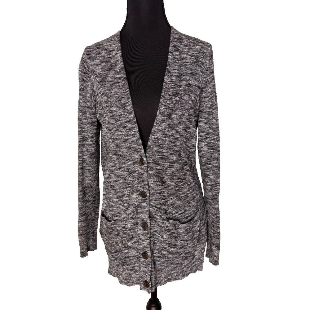 Madewell Field‎ Walk Button Front V-Neck Cardigan Sweater Black & White S